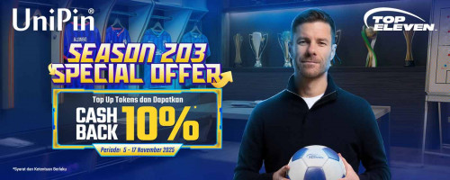Season 203 Special Offer Telah Hadir di Top Eleven! Top Up Tokens Hemat Cashback hingga 10.000 UniPin Credits!